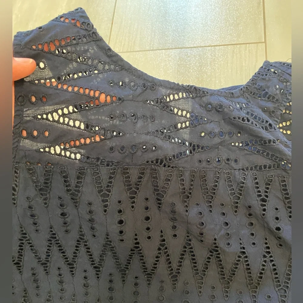 J. Crew Navy Blue Textured Eyelet Monochrome Sleeveless Preppy Top, 2 Tall